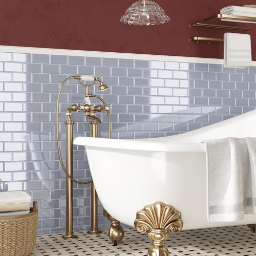 CRE8TIVE 16 Sheets Silver Peel and Stick Subway Tile Backsplash for Kitchen Bathroom 12"x12" 3D Metallic Stainless Steel Look Wall Tile Waterproof Stick on Backsplash Tiles for Living Room Fireplace - size: 12"x12" (16-Sheets)