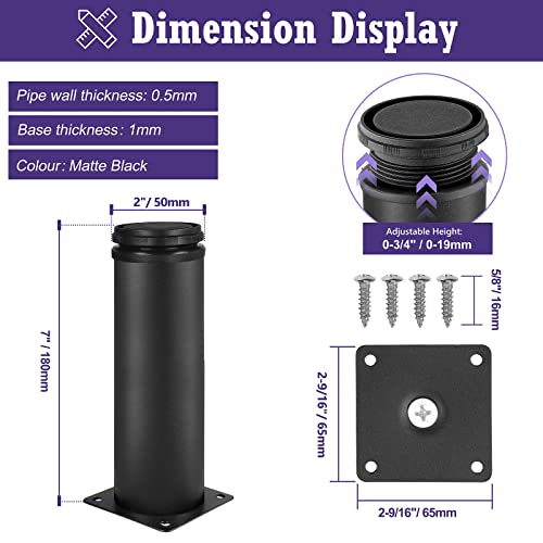 Stainless Steel Adjustable Furniture Legs 7 Inch - Black - 4pcs - color: Black, size: 7"