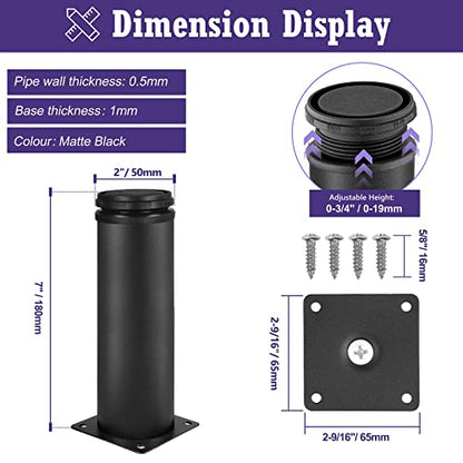 Stainless Steel Adjustable Furniture Legs 7 Inch - Black - 4pcs - color: Black, size: 7"