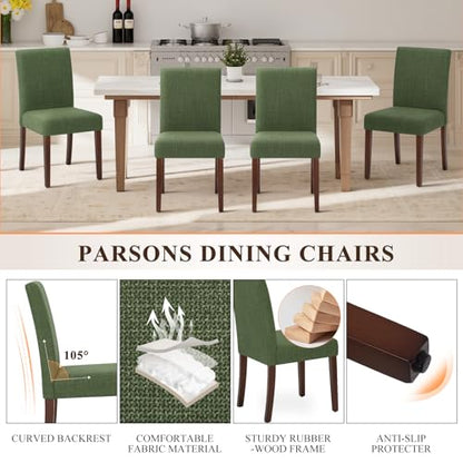 MALOL Upholstered Dining Chairs Set of 2, Modern Fabric Dining Room Chair, Wooden Dining Chair, Kitchen Side Chairs, Farmhouse Dinner Chair with High Back for Kitchen, Green - color: Green, size: Set of 2
