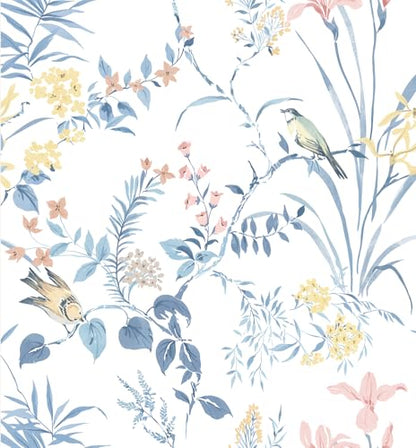 Erfoni Boho Floral Birds Wallpaper DIY Removable Peel and Stick Wallpaper - color: Blue, size: 16.9" x 197"