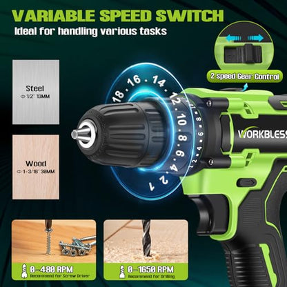 21V Cordless Drill Set with Battery Charger(Green & 2 Batteries) - color: Green -2 Batteries