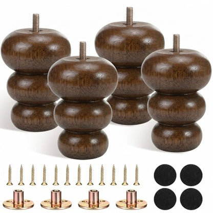 4 Pack Wood Bun Feet 4 Inch, Walnut Dresser Legs for Sofa Cabinet - color: Walnut, size: 4 Inch