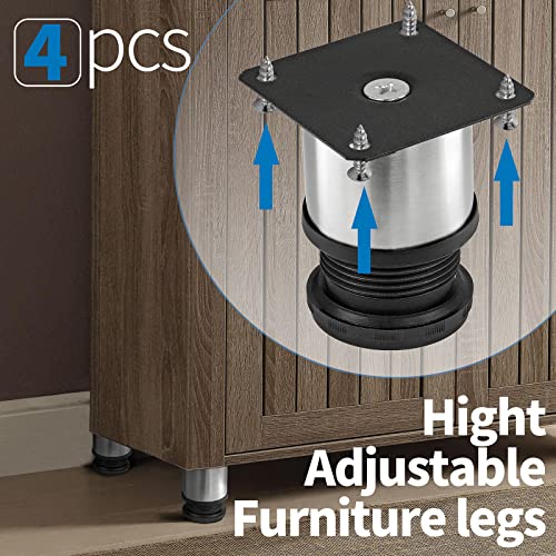 Stainless Steel Adjustable Furniture Legs 2.5 Inch - Silver, 4pcs - color: Silver, size: 2.5"