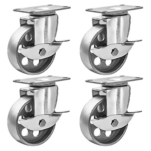 3" Steel Plate Caster Wheels, Set of 4, with Brake - size: 3" With Brake