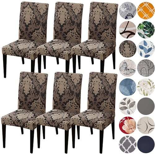 HZDHCLH Dining Chair Covers Set of 6 Stretch Chair Slipcovers Washable - color: Brown, size: 6 PCS