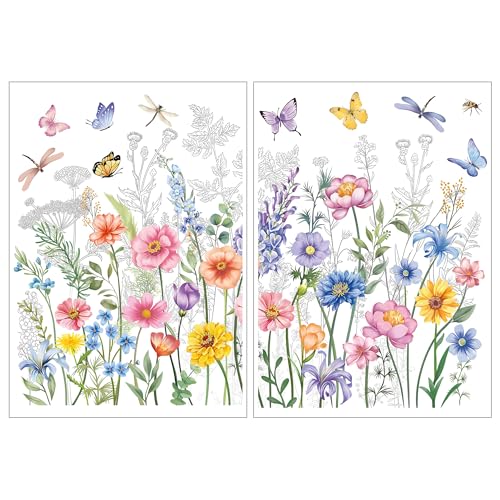 Joeyan Floral Rub On Transfers for Crafts and Furniture, 2 Sheets Large Flower Butterfly Rub on Stickers DIY Transfer Decals for Wood Glass Metal Canvas Porcelain Plastic Home Decor, 11" x16" - style: Flower Butterfly