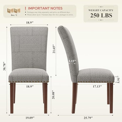 COLAMY Upholstered Parsons Dining Chairs Set of 4, Fabric Dining Room Kitchen Side Chair with Nailhead Trim and Wood Legs - Boho - color: F-boho, size: Set of 4