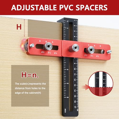 Cabinet Hardware Doweling Jig, Adjustable Cabinet Handle Template Tool, Cabinet Template Tool for Knobs, Handles and Pulls, Drill Guide Tools Kit for Woodworking Drawer Cabinet Installation