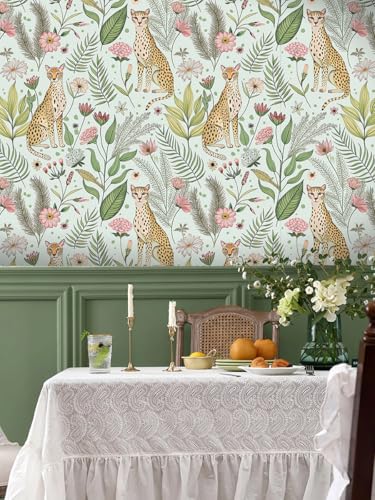 Floralplus Wallpaper Peel and Stick Jungle Leopard Wallpaper - color: Mint Green, size: 17.5" x 118"