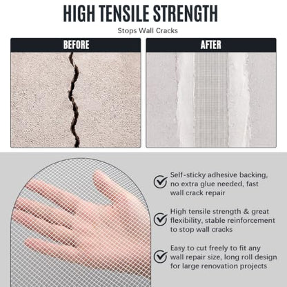Self Adhesive Fiberglass Mesh Roll 36" x 100 Ft Plastering Mesh for Drywall