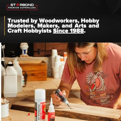 Starbond 4 oz. Medium CA Glue (Premium Cyanoacrylate Super Glue) with Extra Cap and Microtips for Quick Fixes, Woodworking, Woodturning, Hobby Models - size: 4 ounce