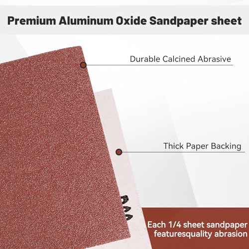 1/4 Sandpaper Sheet,4-1/2"*5-1/2" Assorted120-180-240,50PACK