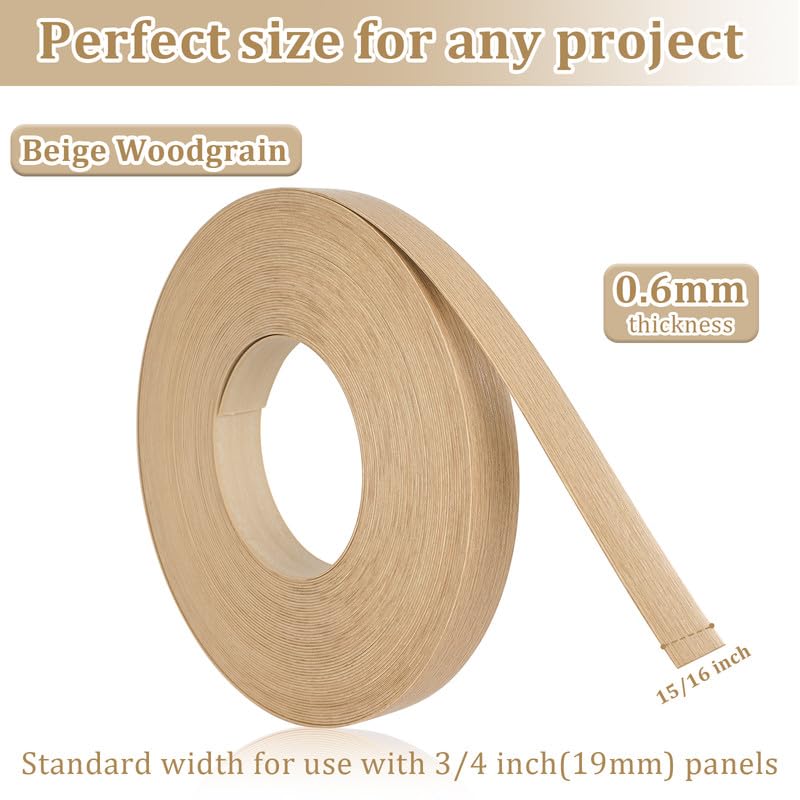 Light Beige Wood Grain Edge Banding, 15/16" x 100ft PVC Edge Banding Tape, 1mm Thick Wood Veneer Edging for Kitchen Cabinets, Closet Shelves & Room Renovations - color: Light Beige, size: 15/16 inch X 100 ft