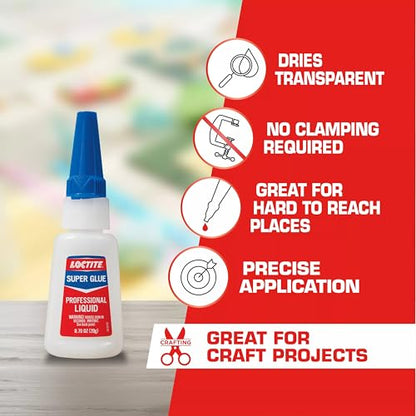 Loctite Super Glue Liquid Professional, 20g Bottle (Pack of 12) Heavy‑Duty Instant Adhesive for Plastic, Wood & Metal, Clear Superglue with Precision Nozzle, Quick‑Dry Formula - size: 12 Pack