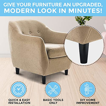 The Blue Cactus Company Wood Table Legs - 5-Inch Black Round - Set of 4 Screw-in Replacements for Sofa & Bed - size: 5 Inches