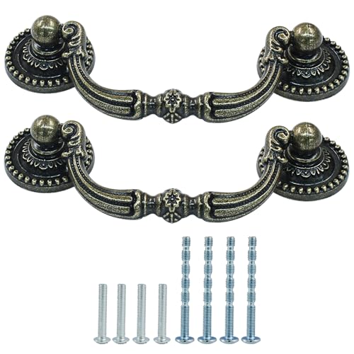 Vintage Bail Pull Handles, 3 Inch, Antique Bronze, 2Pcs - size: 3 Inch-2Pcs, Bronze