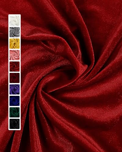 HOTGODEN Red Stretch Velvet Fabric by The Yard: 63" Wide 1 Yards 95% Polyester 5% Spandex Velvet Fabric for DIY Sewing, Upholstery, Apparel, Costume, Craft - color: Red, size: 1 Yard