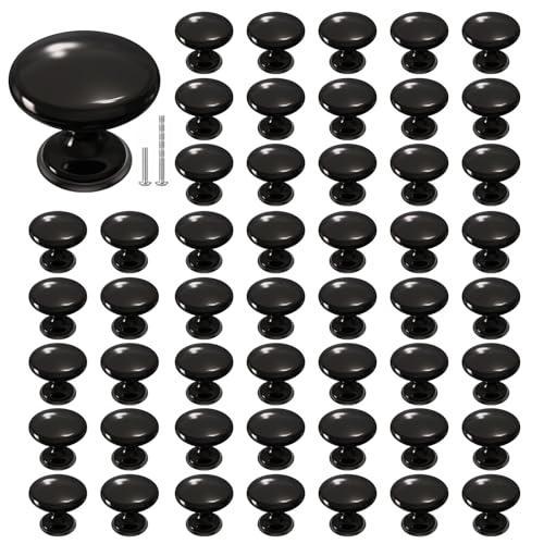 POZEAN Cabinet Knobs Brushed Nickel 50 Pack Cabinet Handles Drawer Knobs Solid Knobs Black with Screws for Dresser Drawer Cabinet Cupboard - Modern Kitchen, Bedroom and Bathroom Hardware,Black - color: Black, size: 50 Pack