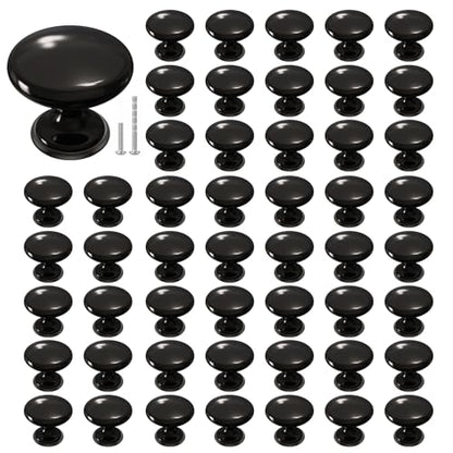POZEAN Cabinet Knobs Brushed Nickel 50 Pack Cabinet Handles Drawer Knobs Solid Knobs Black with Screws for Dresser Drawer Cabinet Cupboard - Modern Kitchen, Bedroom and Bathroom Hardware,Black - color: Black, size: 50 Pack