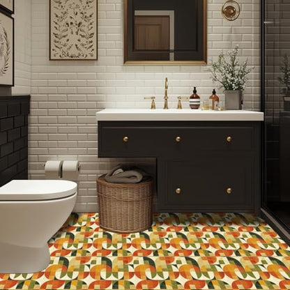 HOMETITUTE Green Retro Geometric Peel Stick Vinyl Floor Tile 12x12 Inch - style: Retro Abstract Geometric
