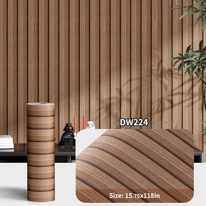 Haimin Wood Grain Slat Wall Panels Peel and Stick Faux Wood Thick Wallpaper - color: Brown