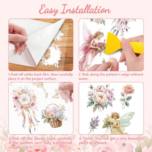 Peacoblue Fairy with Flowers Rub On Transfers for Furniture Craft 6"x12" - style: Fairy With Flowers