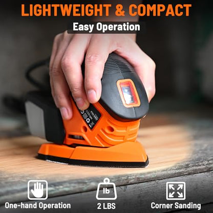 Upgraded Detail Sander, 12 Sandpapers, Micro-Filter Dust Box, 130W Motor