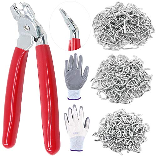 Swpeet 360Pcs 3/4" 1/2" 3/8" Galvanized Hog Rings with Hog Ring Pliers Angled Assortment Kit, Professional Upholstery Hog Rings Installation Kit for Bungee Shock, Cords - style: Bent Hog Rings Pliers Kit
