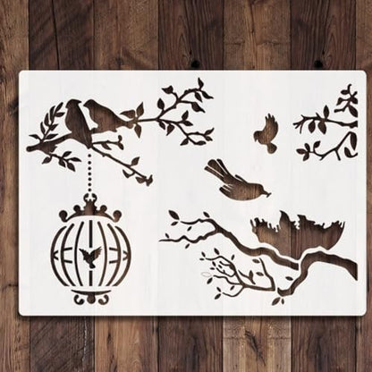 TIAMECH A4 Reusable Birds Tree Birdcage Stencil for Painting - style: Birdcage Bird