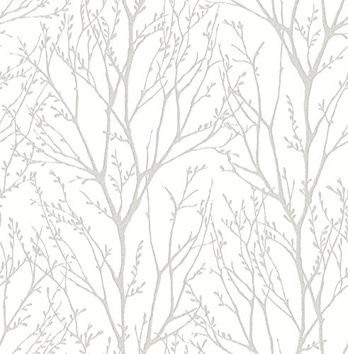NuWallpaper Treetops Peel and Stick Wallpaper, White and Off-White, Removable Wallpaper, 20.5 in x 18 ft
