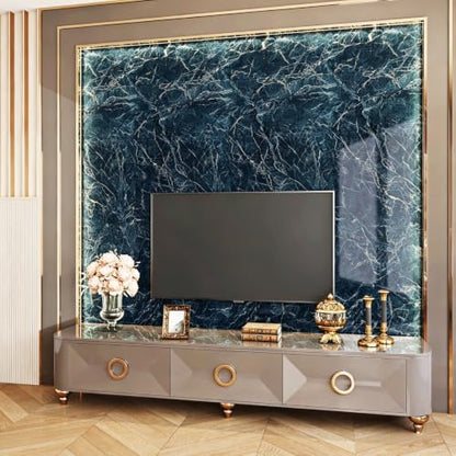 YENHOME Peel and Stick Marble Wallpaper for Kitchen Bathroom Accent Wall - color: Blue Gold, size: 17.7" x 276"