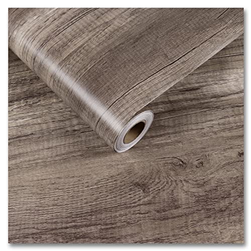 CRE8TIVE 24"x354" Grey Brown Wood Contact Paper Self Adhesive Large Size Wood Grain Wallpaper Peel and Stick Removable Waterproof Thick Decorative Rustic Wood Look Vinyl Paper for Countertops Cabinets - size: 0.9" x 13.9"