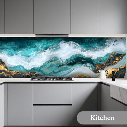 Nuxovilar Teal Gold Marble Vein Wallpaper Peel Stick 15.75x118.11 - color: YVC03579-A, size: 15.7" x 118.1"