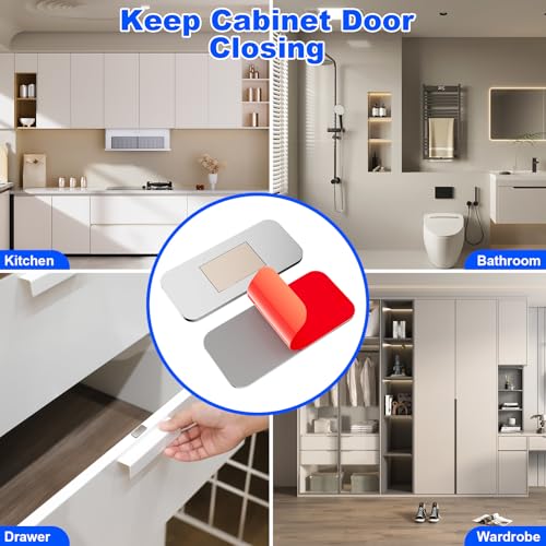 16 Pack Magnetic Cabinet Door Catch, Ultra Thin Cabinet Door Magnets, Adhesive Drawer Magnets to Stay Closed, Stainless Steel Cabinet Latch Easy to Install with Double Sided Tape, Thickness 0.08in - color: silvery