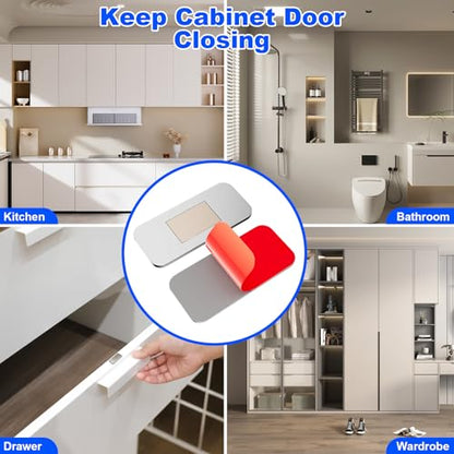 16 Pack Magnetic Cabinet Door Catch, Ultra Thin Cabinet Door Magnets, Adhesive Drawer Magnets to Stay Closed, Stainless Steel Cabinet Latch Easy to Install with Double Sided Tape, Thickness 0.08in - color: silvery