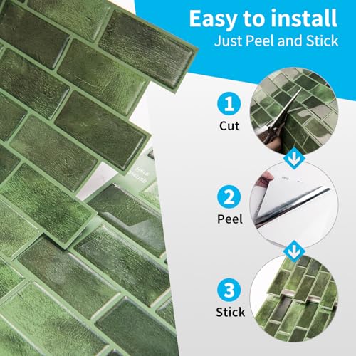 Art3d 10-Pack Marble Tile Peel and Stick Backsplash, 12 x 12 in, Jade Green - color: Jade Green