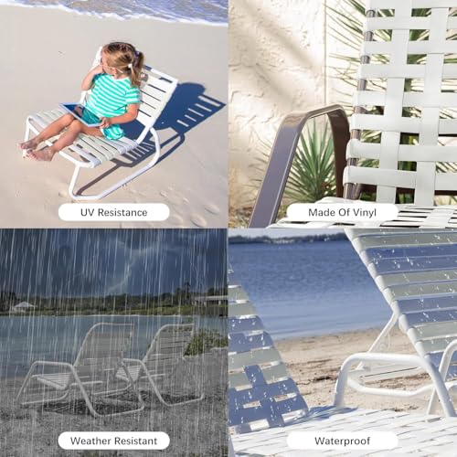 LukLoy 2" Wide 60ft Long Vinyl Straps for Patio Chairs Repairs, White - color: White, size: 60 Ft strap + 60 rivets