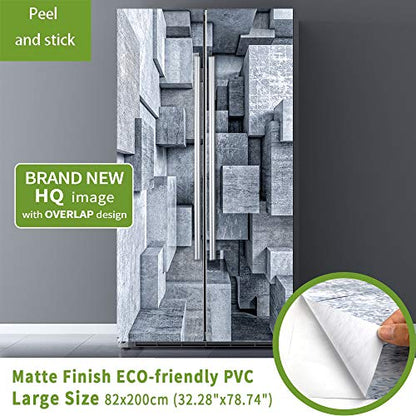 Modern Art Self Stick Vinyl Door Mural Sticker, Peel and Stick Removable Refrigerator Wrap Decal, Cube Space, 32.3x78.7, 2 Pcs Set - color: Cube Space