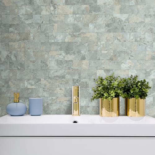 DICOFUN 1 Sheet Grey Brown Slate Thick PVC Peel and Stick Backsplash Wall Tiles, 12"x12" Self Adhesive Subway Tile for Kitchen and Bathroom Backsplash - color: Grey and Brown Slate, size: 1 Sheet, 12"x12"x0.12"