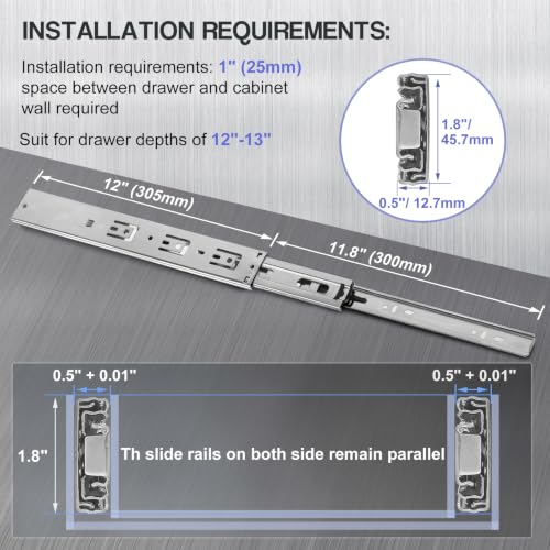 Soft Close Drawer Slides 12 Inch - Silver, 1 Pair (2 Pieces) - color: Silver, size: 12 Inch