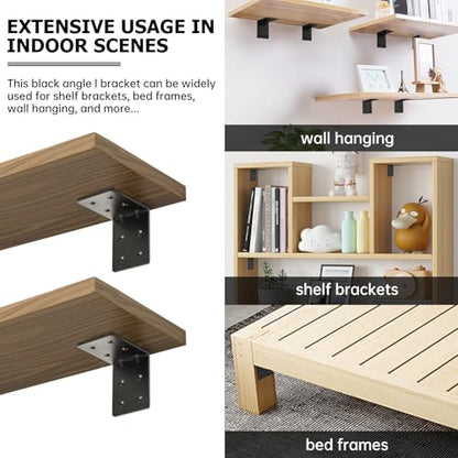 4 PCS Heavy Duty Steel Corner Brackets, 4"x4"x3" 90 Degree L Right Angle Bracket, DIY L Shelf Brackets, Metal Joint Timber Connector Support for Wood Shelves, Furniture - size: 4x4x3in