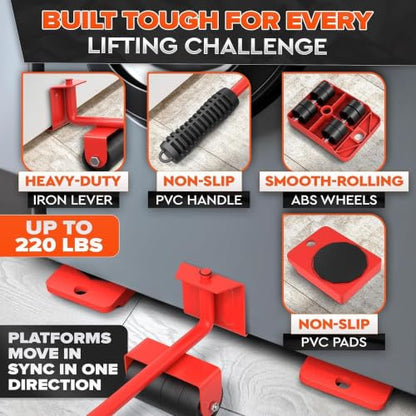 Furniture Sliders with Wheels, Furniture Lifter Tool Up to 220 Lbs