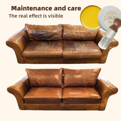2 Pack Leather Furniture Salve & Brush Set, Maintain Leather & Wood, Helps Keep Soft & Smooth for Sofas, Car Seats, Bags, Shoes (2 Sets)