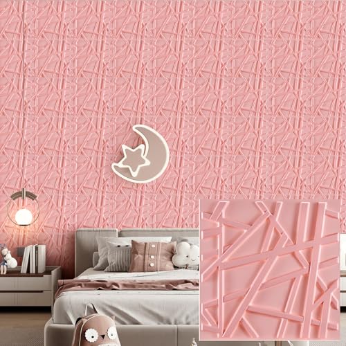 Heikki 30 Pack 3D Wall Panel for Interior Wall Décor, PVC Flower Textured Wall Panels for Living Room Bedroom Hotel Office, 11.8"x11.8", Double-Sided Tape (Pink-SZ) - color: Pink-SZ
