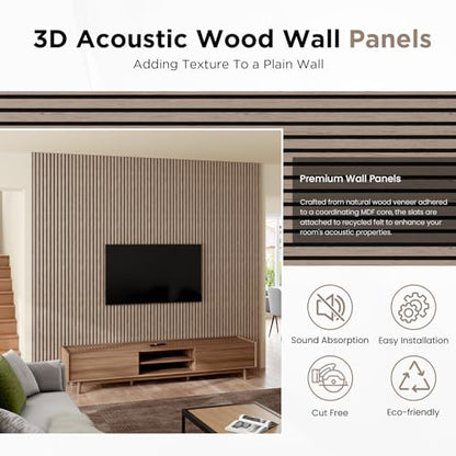 SMARTSTANDARD Wood Slat Acoustic Wall Panels 2 Pack 94"x23.6" Walnut - color: Walnut, size: 94.5" x 48"