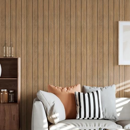 Thick Wood Slat Wall Panels, Modern 3D Peel and Stick, 15.75"x118" Self-Adhesive Accent Wall with Sound Dampening for TV Wall and Ceiling, Bedroom, Home Office, Brown, 13 Sq Ft - color: Brown