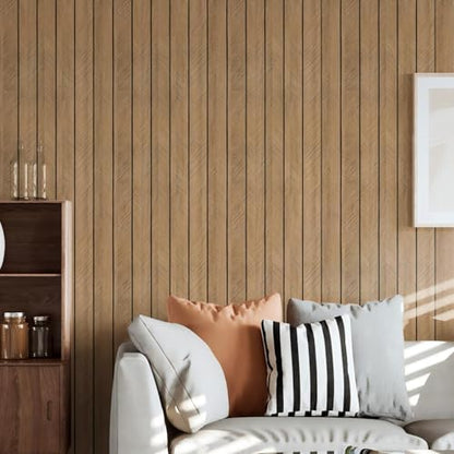 Thick Wood Slat Wall Panels, Modern 3D Peel and Stick, 15.75"x118" Self-Adhesive Accent Wall with Sound Dampening for TV Wall and Ceiling, Bedroom, Home Office, Brown, 13 Sq Ft - color: Brown