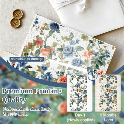 WANDIC 3 Sheets Rub on Transfers for Crafts,Blue Flower and Bird Theme Scrapbooking Stickers Furniture Transfers Journal Stickers Flower Pattern Decals for DIY Water Bottle Window Laptop,15 * 30cm - color: Blue Flower Bird