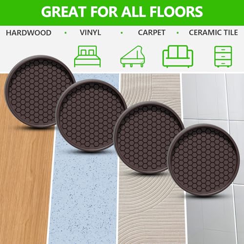 Non Slip Furniture Pads- 3"x3" Round Anti Skid Caster Cups Furniture Coasters, Anti-Sliding Grippers Floor Protectors for Furniture Bed, Couch, Chair Leg, Brown(Set of 4) - size: 3" 4pcs Brown